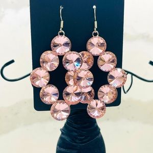 Diamond Shaped Light Pink Sparkle Dangle Earrings